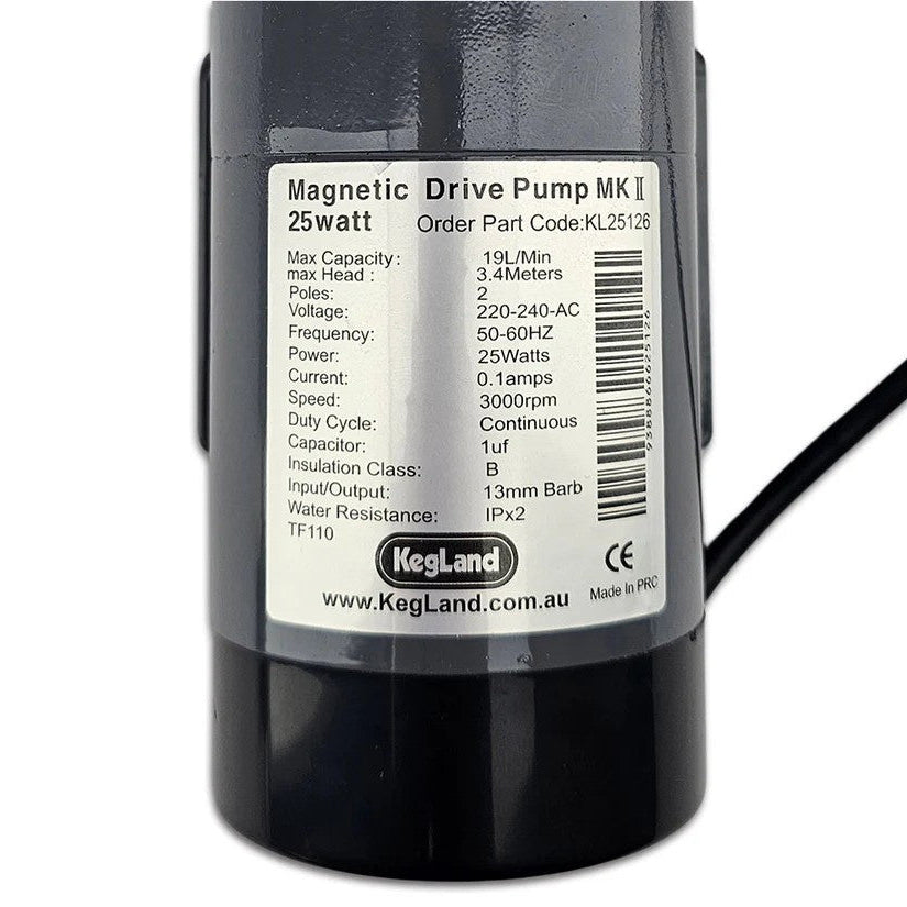 13mm Barbed 25 Watt High Temperature Magnetic Drive Pump (220-240v)