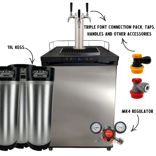 Grainmother Kegerator l Triple Font Pack Deal l Digital Thermostat | Casters | Regulator | Fits 1 50L keg or 4 Corny Kegs