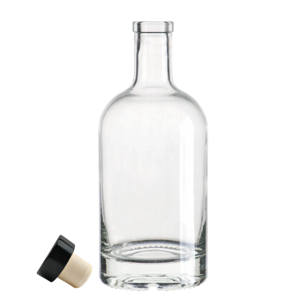 750mL Glass Spirit Bottles with Black Synthetic Cork Lid (Single Bottle)