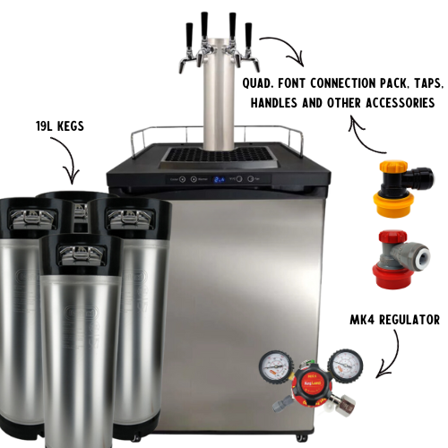 Grainmother Kegerator l Quadruple Font Pack Deal l Digital Thermostat | Casters | Regulator | Fits 1 50L keg or 4 Corny Kegs