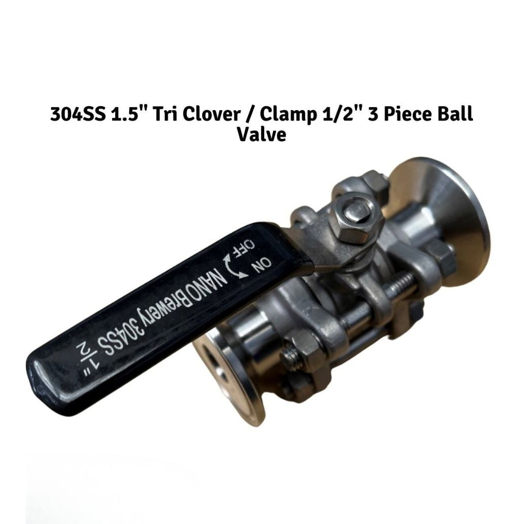 NANO 1/2″ 3 Piece Ball Valve with 1.5″ Tri Clover on Both Ends