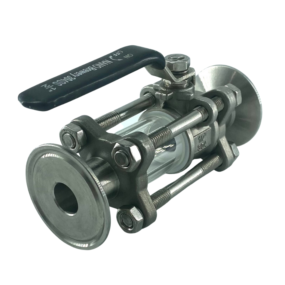 NANO 1.5″ Tri Clover Sight Glass 1/2″ 3 Piece Ball Valve