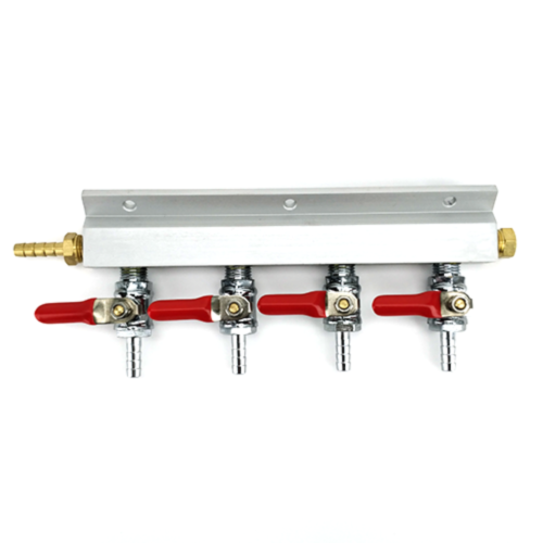 4 Output / 4 Way Manifold Gas Line Splitter with Check Valves (1/4" thread, 6mm Barb)