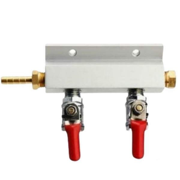 2 Output / 2 Way Gas Line Manifold Splitter with Check Valves (1/4inch thread, 6mm Barb)