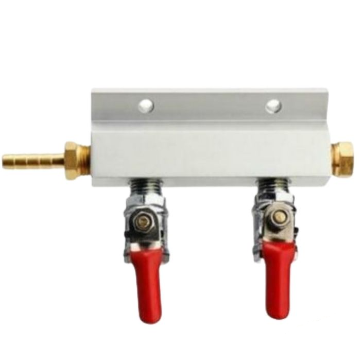 2 Output / 2 Way Gas Line Manifold Splitter with Check Valves (1/4inch thread, 6mm Barb)